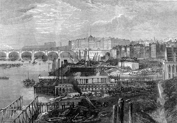 Thames Embankment under construction in 1865